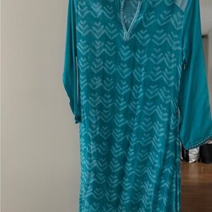Turquoise Patterned Tunic Dress